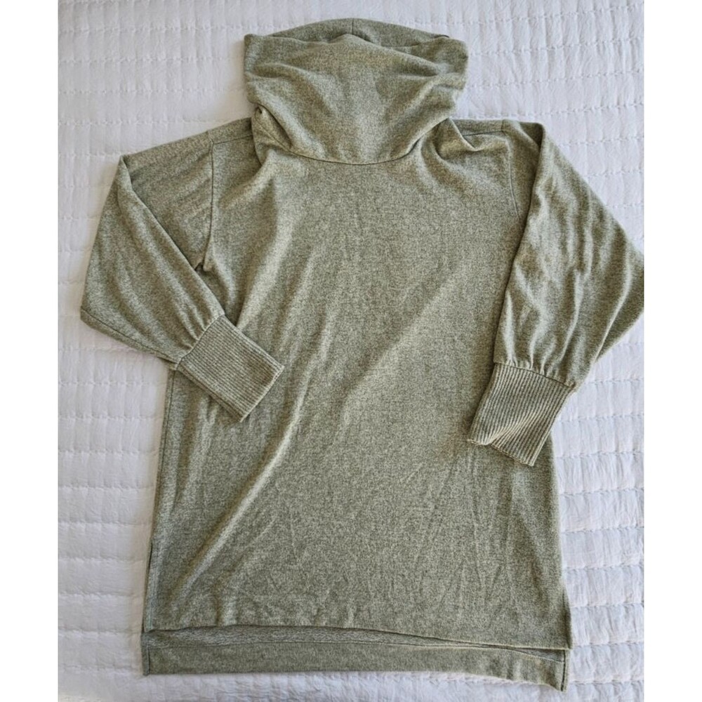 Anthropologie Maeve Green Brushed Fleece Cowl Neck Tunic Sweater Sz Medium